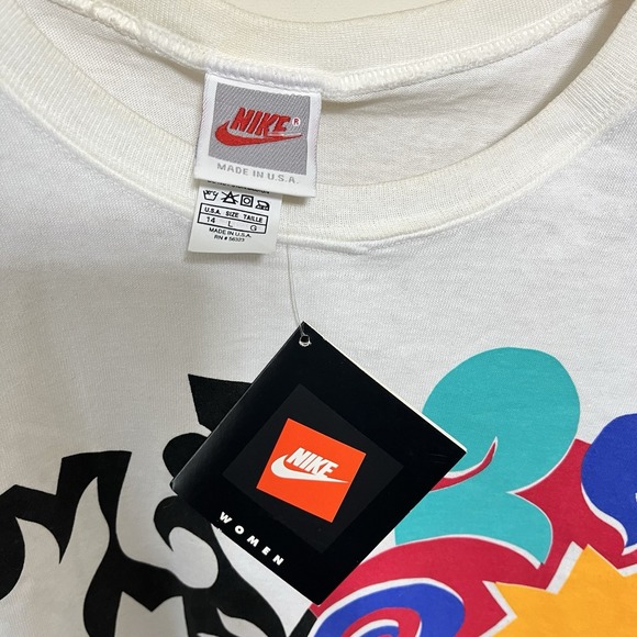 Vintage Nike Art Abstract Shirt Swoosh Front Back White Swoosh 90s New With Tags - Picture 3 of 5